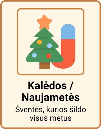 Kalėdų ir Naujųjų metų simbolis – dekoruota eglutė ir užrašas „Šventės, kurios šildo visus metus“