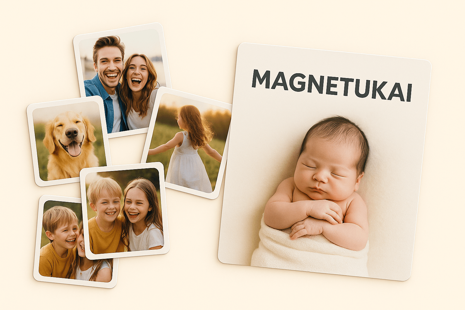 Magnetukai – personalizuotas fotomagnetas ant šviesaus fono